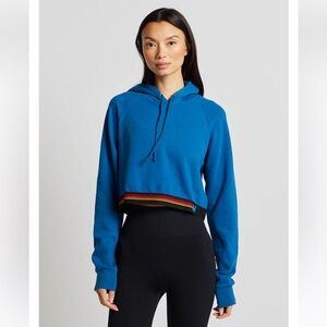 Aviator Nation Blue Logo Striped Cropped Hoodie Size XS NWT